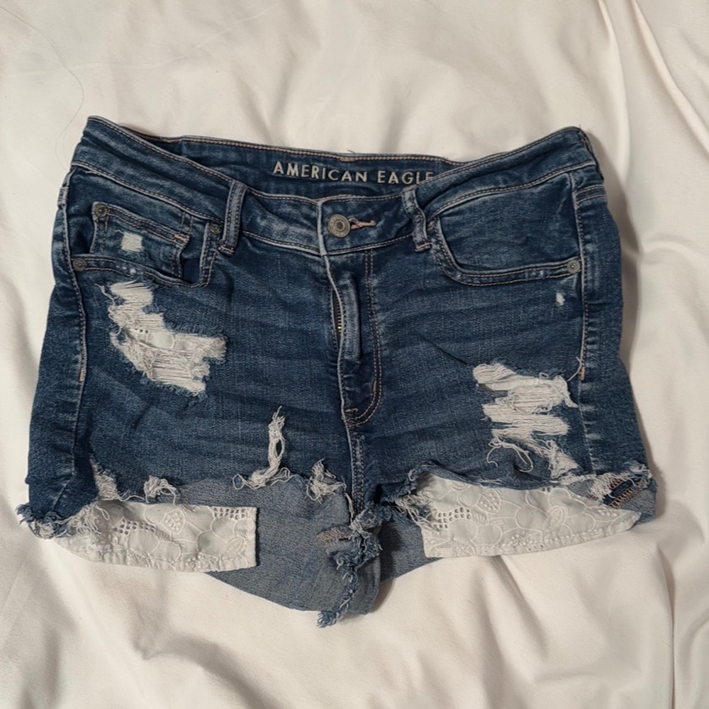 American Eagle Outfitters Women's Distressed Denim Shorts - Blue